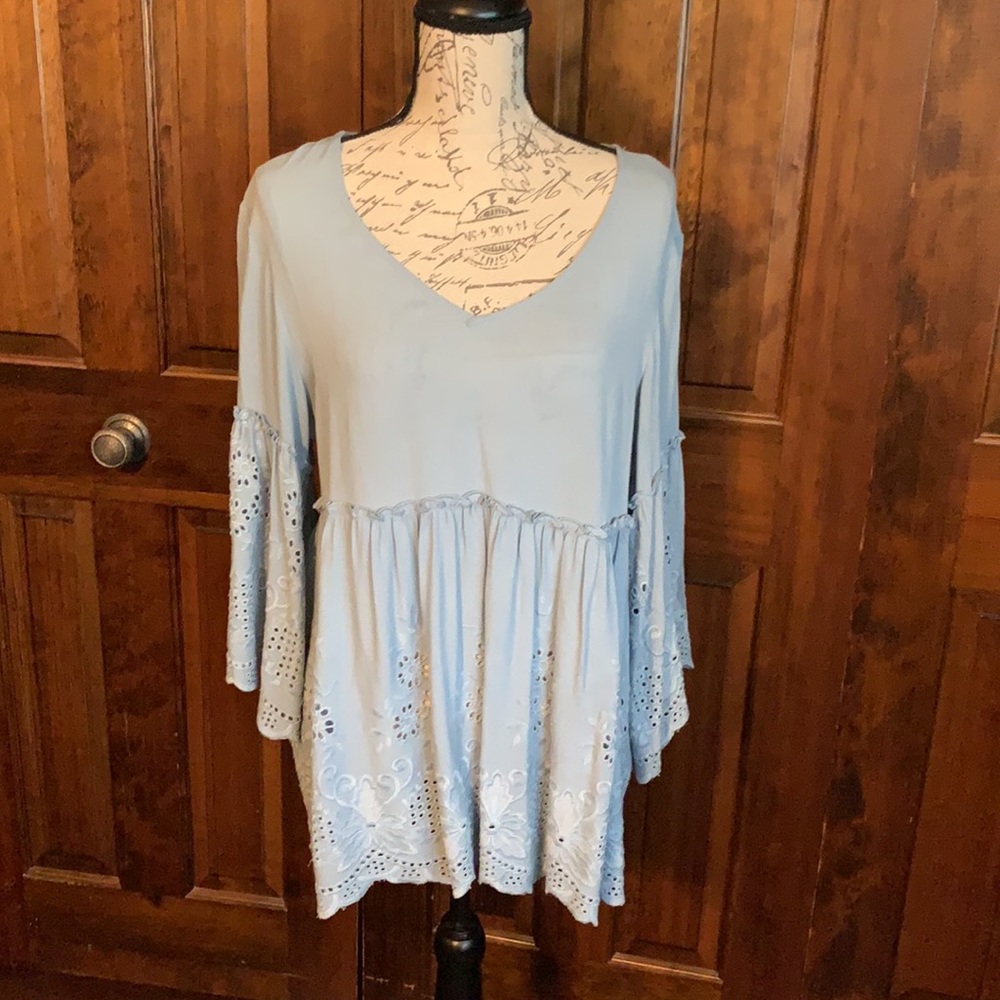 Karen Kane Ruffled Embroidered Top